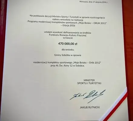Sobótka z dofinansowaniem na modernizację Orlika