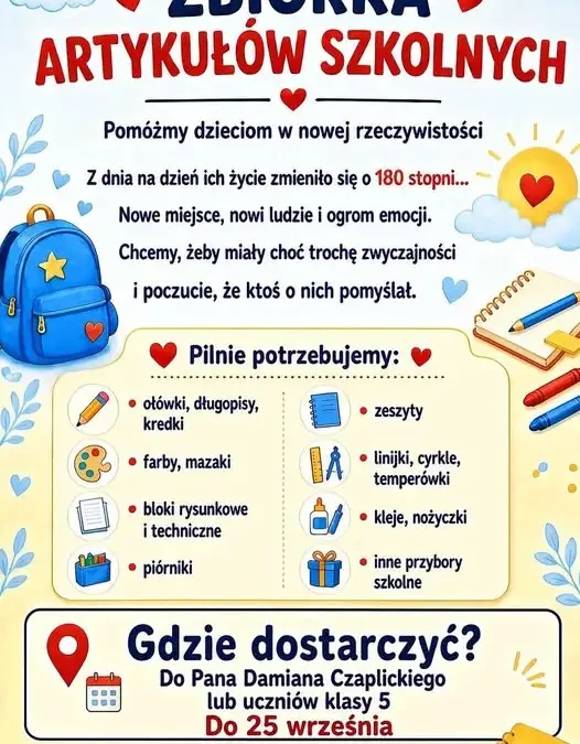 Zbiórka artykułów szkolnych dla dzieci z Domu dla Matek – do 25 września
