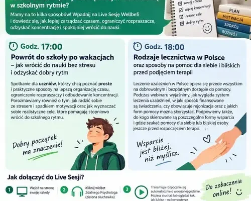 Bezpłatne spotkania online z psychologami – powrót do szkoły i wsparcie w terapii uzależnień
