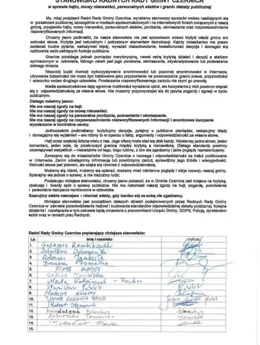 Rada Gminy Czernica mówi stanowcze „nie” hejtowi w debacie publicznej