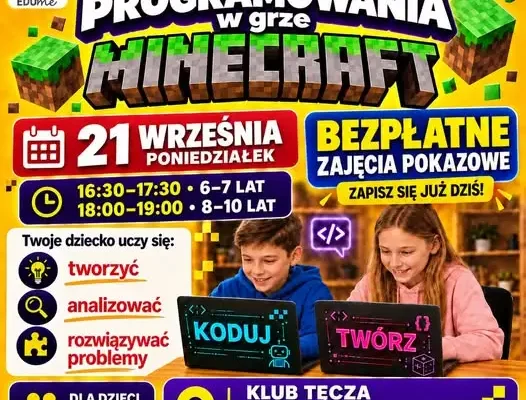 Nauka programowania w świecie Minecrafta – bezpłatne zajęcia w Świętej Katarzynie