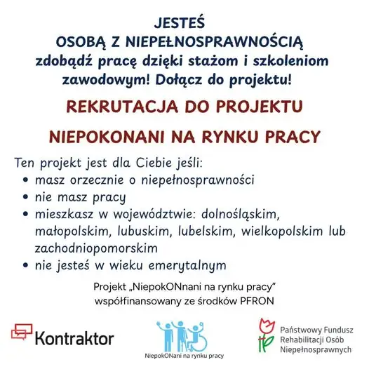 Ruszyła rekrutacja do projektu „NiepokONani na rynku pracy” – wsparcie dla osób z niepełnosprawnościami