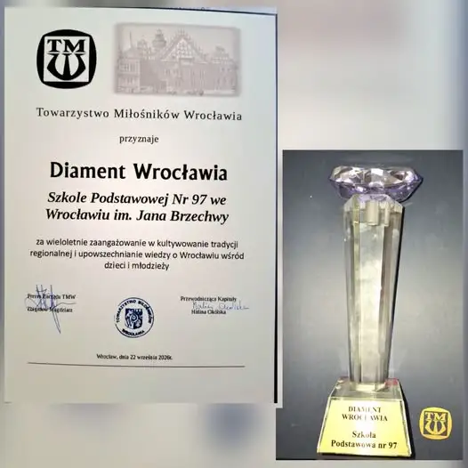 Szkoła Podstawowa nr 97 we Wrocławiu otrzymała Diament Wrocławia