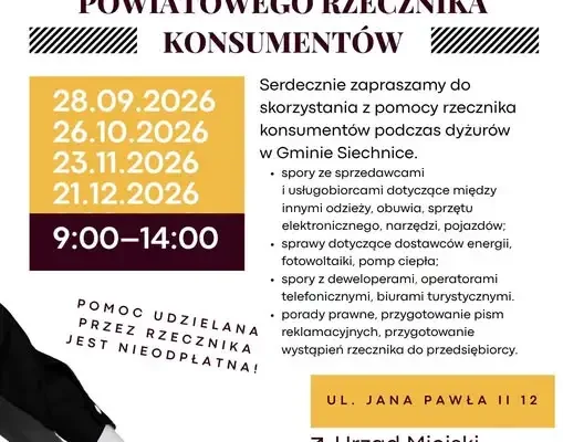 Bezpłatna pomoc Powiatowego Rzecznika Konsumentów w Siechnicach – dyżur 28 września
