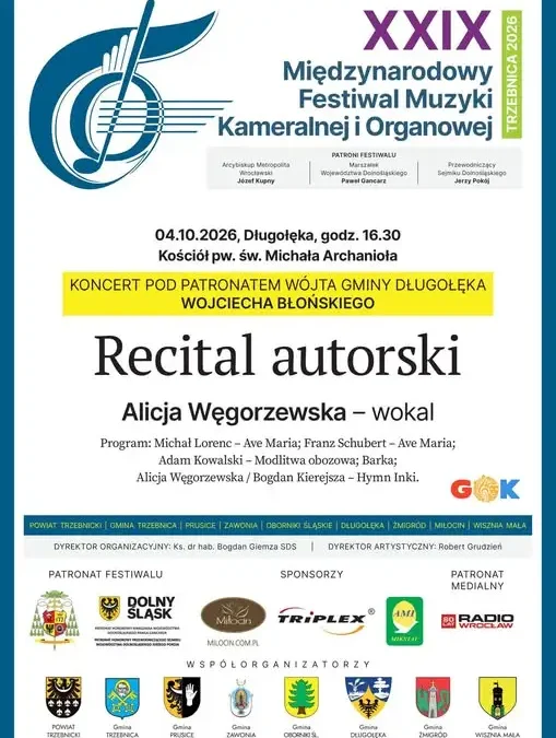 Recital Alicji Węgorzewskiej w Długołęce – koncert w ramach XXIX Festiwalu Muzyki Kameralnej i Organowej