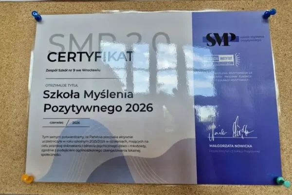 Szkoła z Wrocławia z Certyfikatem Szkoły Myślenia Pozytywnego 2.0