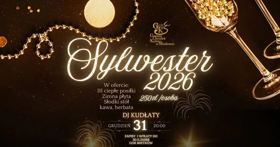 Sylwester w GOK Mietków – zabawa z DJ-em i trzema ciepłymi posiłkami