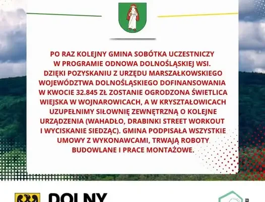 Sobótka ponownie w programie Odnowa Dolnośląskiej Wsi – nowe inwestycje w Wojnarowicach i Kryształowicach