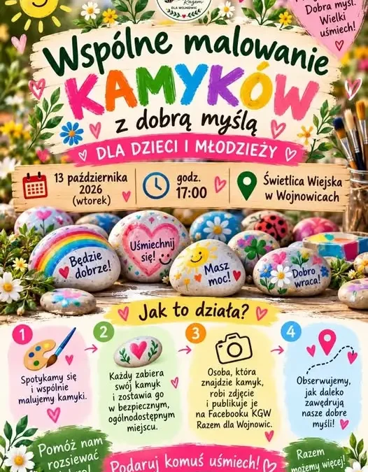KGW „Razem dla Wojnowic” zaprasza na malowanie kamyków dobrej myśli