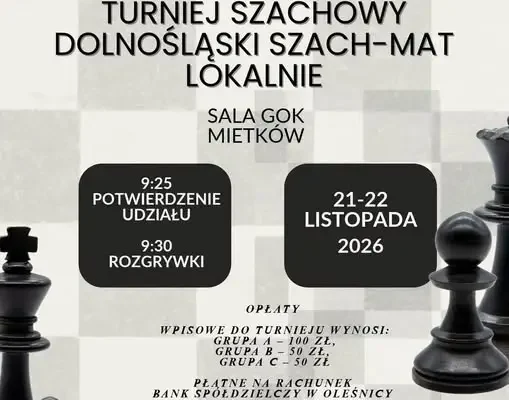 Turniej Szachowy „Dolnośląski Szach-Mat Lokalnie” w Mietkowie — zapisy trwają