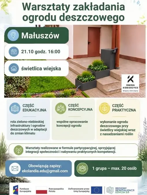 Gmina Kobierzyce zaprasza na warsztaty tworzenia ogrodu deszczowego w Małuszowie