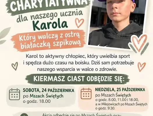 Kiermasz ciast dla Karola z Żórawiny – wsparcie w walce z białaczką