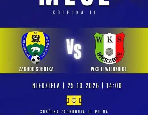 KS Zachód Sobótka podejmuje lidera WKS II Wierzbice w 11. kolejce