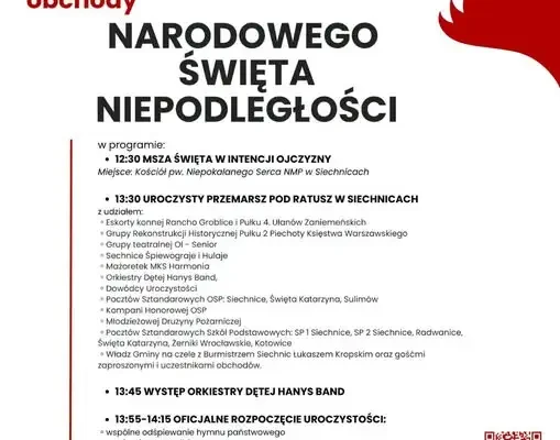 Obchody Święta Niepodległości w Siechnicach – program wydarzenia