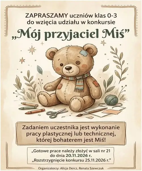Konkurs plastyczny „Mój przyjaciel Miś” dla uczniów klas 0-3
